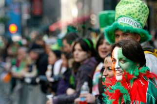 Elaine Corrigna of Achill Island, Ireland, smiles before the start of the St. Patrick&#039;s Day parade in New York March 17, 2009.