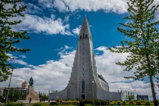 The Hallgrímskirkja is the tallest church in Reykjavík, Iceland, at 74.5 metres. 