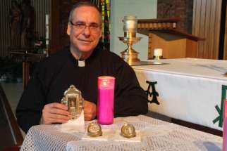 Fr. Guy Desrochers has been bringing the match-making miracles of St. Anne to parishioners of the Archdiocese of Toronto during fall tour with three relics of the saint. Photo courtesy of Fr. Guy Desrochers. 