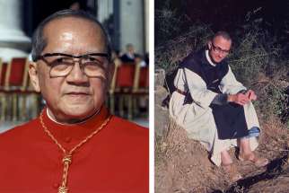 Vietnamese Cardinal Francois Nguyen Van Thuan (left) is pictured at the Vatican in this 2001 file photo. Trappist Father Christian-Marie de Cherge was one of seven monks slain by Islamic terrorists in Algeria in 1996. Pope Francis highlighted the lives of these lesser known Church figures in &#039;Gaudete et Exsultate&#039;.