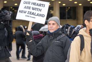 Hundreds of Torontonians turned up at Nathan Phillips Square on March 15 in response to the New Zealand shooting.