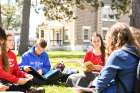 A study group at Our Lady Seat of Wisdom College takes its studies outside at the Barry’s Bay, Ont., school. The school will begin granting degrees in the 2024-25 school year.