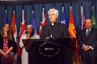 Valleyfield Bishop Noel Simard joined representatives of the Evangelical Christian, Jewish and Muslim faiths June 14 to call for a national palliative care strategy.