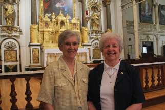Sr. Lise Munro (left) and Sr. Helen Hayes in the chapel of their Quebec City convent. The complex (right) was built in 1686 and was once home to about 300 nuns.