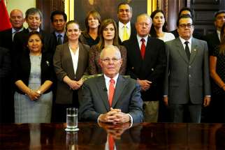 Peruvian President Pedro Pablo Kuczynski addresses the nation as he resigns March 21 at the Presidential Palace in Lima. Kuczynski offered his resignation to the country&#039;s congress, bowing to the mounting controversies that have been threatening his 19-month-old presidency.