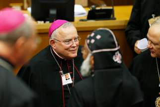  Archbishop Charles J. Chaput of Philadelphia arrives for the opening session of the Synod of Bishops on young people, the faith and vocational discernment at the Vatican Oct 3.