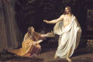 Christ’s appearance to Mary Magdalene after the Resurrection, as portrayed by artist Alexander Ivanov, circa 1834. 
