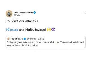 Pope Francis, tweeting about the new saints he recognized Oct. 13, inadvertently used a hashtag connected to the New Orleans Saints football team. But fans appreciated it, as did the team.