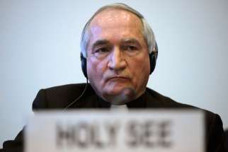 Despite sophisticated programming, automated drones or other machinery would never comply with international human rights law, Archbishop Silvano Tomasi, the Vatican observer to U.N. agencies in Geneva, Switzerland, told experts meeting May 13-16 to disc uss lethal autonomous weapons systems. Archbishop Tomasi is pictured in a late January photo in Geneva.