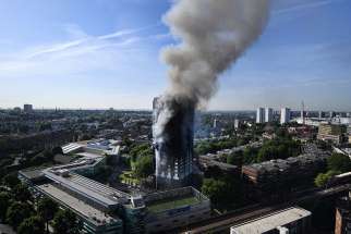 Flames and smoke billow from a London apartment building June 14. London&#039;s Metropolitan Police said a number of people were being treated for a range of injuries, and authorities appealed for families to report anyone unaccounted for.