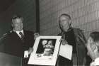 Ontario Premier Bill Davis and Cardinal Gerald Emmett Carter are all smiles during this dinner to honour the cardinal in 1979. The controversial issue of school funding was an oft-raised topic in their ongoing conversations over the years, culminating in the 1984 decision to fully fund Catholic schools. 