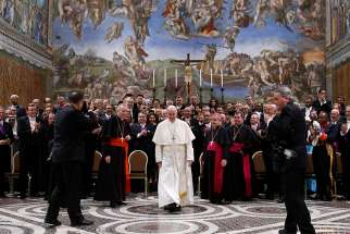 Pope Francis meets diplomats accredited to the Holy See during an annual meeting at the Vatican Jan. 8.