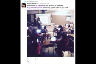 This is a screen shot of one of the Tweets for the Dufferin-Peel Catholic board’s new Twitter campaign.