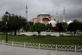 This file photo shows the former Hagia Sophia Cathedral in Istanbul. The Catholic bishops in Turkey pledged not to contest plans to turn the ancient cathedral that now serves as a museum into a Muslim place of worship.