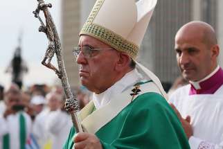 Pope Francis arrives to celebrate Mass in Revolution Square in Havana Sept. 20.