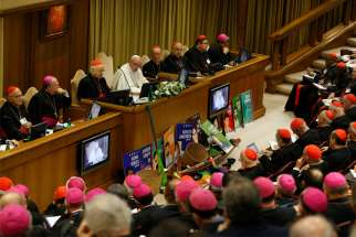Pope Francis speaks at the start of the first session of the Synod of Bishops for the Amazon at the Vatican Oct. 7, 2019.