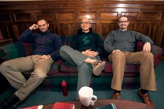 Three Canadian Jesuits — from left, Artur Suski, Edmund Lo and John O’Brien — began their Jesuit life together in Montreal in 2008.