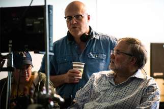 Co-writers and directors Chuck Konzelman, standing, and Cary Solomon, right, review a scene during the filming of &quot;Unplanned,&quot; the story of Abby Johnson, a former Planned Parenthood clinic director, and her decision to join the pro-life movement. The two men said a White House social media summit July 11, 2019, was a needed opportunity for conservatives to discuss how Facebook, Twitter and Google and other outlets are shutting out their voices.