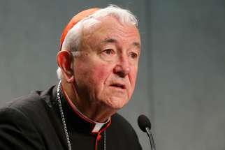 Cardinal Vincent Nichols of Westminster, England, speaks at the Vatican Oct. 27. The English cardinal apologized to unmarried women pressured to give up their babies by church agencies at the end of a documentary scheduled to be broadcasted Nov. 9. 