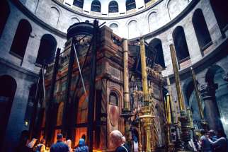 The Edicule of the Tomb in the Church of the Holy Sepulchre, where Christian tradition says Jesus was laid to rest after His crucifixion, is under restoration.