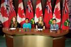Abigail Persaud, Faiza Haque, Nicole Posluszny and Jenna Langelaan held a news conference on May 28 as student representatives of the Girls Government program at Waterloo, Ont.’s Lester B. Pearson Public School and St. Luke’s Catholic Elementary School.