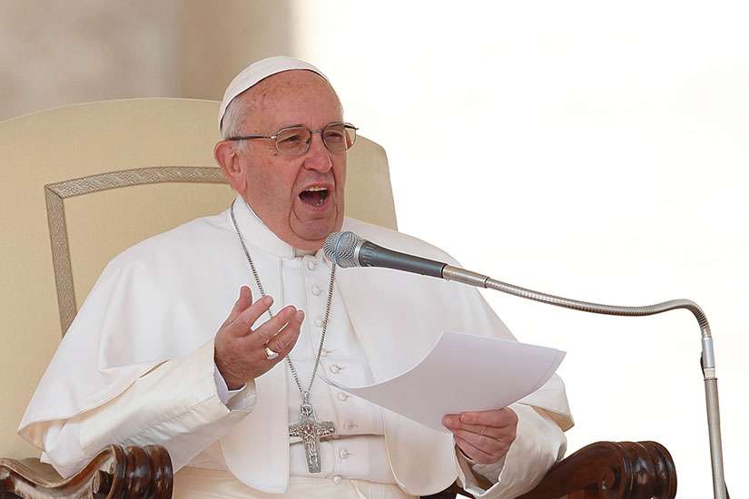 Pope Francis speaks during his general audience in St. Peter&#039;s Square at the Vatican March 16. 