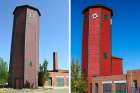 The water tower at St. Mary’s University has been restored (right) to its former glory.
