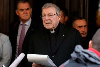 Australian Cardinal George Pell reads a statement to media March 3, 2016.  Public prosecutors have submitted recommendations to Victoria Police on whether to try Australian Cardinal Pell on decades-old abuse allegations, but their advice has not been made public.