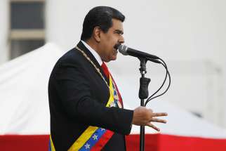 Venezuelan President Nicolas Maduro speaks at Fuerte Tiuna military base in Caracas, Venezuela, Jan. 10 after his swearing-in for a second presidential term. The Venezuelan bishops&#039; conference has labeled his new government &quot;illegitimate&quot; and called for a &quot;change in government.&quot; 