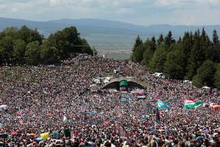 Pope Francis will visit the region&#039;s largest Marian shrine in Romania June 1, 2019, where an annual Pentecost Saturday pilgrimage draws thousands, mainly ethnic Hungarians, to Csíksomlyo (Hungarian) or Sumuleu Ciuc (Romanian) as seen in this 2018 photo. Pilgrims commemorate a 1567 victory against forced conversion. 