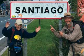 Rob Elford and his son Stephen celebrate the end of their Camino de Santiago pilgrimage. Elford is now planning a five-day pilgrimage ending at St. Mary’s Cathedral Basilica in Halifax.