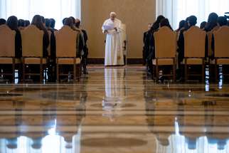 Pope Francis speaks during a meeting with young Catholic leaders from Latin American at the Vatican March 4, 2019. 