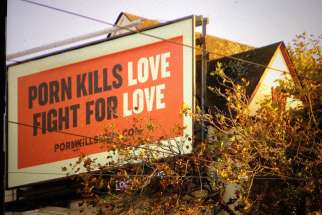A &quot;porn kills love&quot; bill board seen in San Francisco in 2015. The anti-porn group Fight the New Drug has been pushing a social media campaign to show the harmful effects of pornography through scientific research.