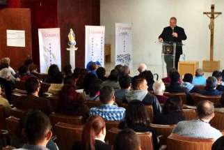 Fr. Philip Bochanski speaks to a crowd of about 100 Courage and EnCourage participants at the Courage-Latino conference in Mexico City in November last year.
