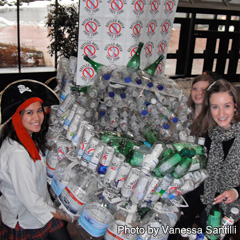 Students from Cardinal Carter Academy for the Arts hold their pirate ship made from plastic water bottles during a rally held on Bottled Water-Free Day at the Catholic Education Centre in March. From left to right, Ann Blennerhassett, Clare Wheeler and Madeline Della Mora. (Photo by Vanessa Santilli)