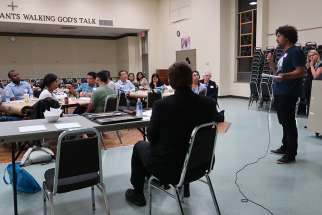 Young adults in the Archdiocese of Toronto participate at a pre-synod discussion with Bishop Wayne Kirkpatrick on Sep. 13, 2017. 