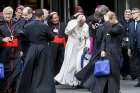 Pope Francis leaves at the end of the final session of the Synod of Bishops on young people, the faith and vocational discernment at the Vatican Oct. 27. 