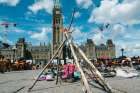 A memorial for unmarked graves at residential schools sits on Parliament Hill, which was the scene for the end of the Walk of Sorrow on Aug. 22. Residential school survivor Patricia Ballantyne completed a 79-day journey from Saskatchewn that began after the discovery of unmarked graves at a former residential school in Kamloops, B.C.