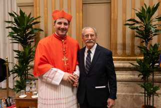 Cardinal Francis Leo with his father, Francesco, following the Papal Consistory on Dec.7 in St. Peter’s Basilica.