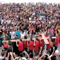 Youth carry the World Youth Day cross during its arrival in Icarai beach in Niteroi, Brazil, May 19. Pope Francis will travel to Brazil on his first international trip as pontiff to attend the WYD gathering in July.