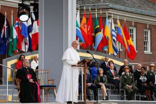 Pope Francis speaks from Independence Hall in Philadelphia Sept. 26. 