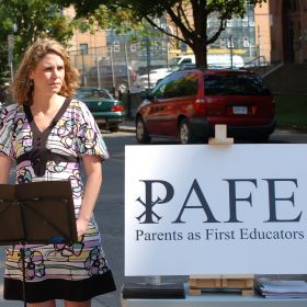 President of Parents as First Educators Teresa Peirre calls upon Ontario&#039;s Catholic school trustees to reject the implementation of Gay-Straight Alliances during a press conference on July 5. 