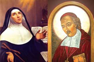 The Pope declared two 17th-century French missionaries, Marie de l’Incarnation, far left, and Francois de Laval, as saints April 3 without requiring the verification of a miracle or a canonization ceremony.