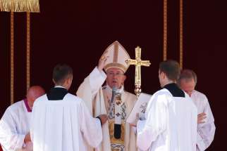 Pope Francis delivers his blessing at the conclusion of the canonization Mass of St. Teresa of Kolkata in St. Peter&#039;s Square at the Vatican Sept. 4.