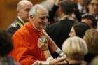 New Cardinal Matteo Zuppi of Bologna, Italy, greets guests prior to a consistory for the creation of 13 new cardinals by Pope Francis in St. Peter&#039;s Basilica at the Vatican Oct. 5, 2019.