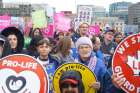 National March for Life Ottawa 2019. Organizers were not allowed to use the steps for their speakers and had to make do with a riser at the foot of the steps. Half of the lawn was blocked off; and a portion of the side the Marchers could use was for counter-protestors who numbered fewer than 100