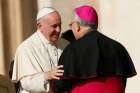 Pope Francis talks with Archbishop Charles J. Chaput of Philadelphia during his general audience in St. Peter&#039;s Square at the Vatican Nov. 19. The Pope confirmed Nov. 17 that he will attend the World Meeting of Families in Philadelphia in September.