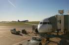 An aircraft parked at Boston&#039;s Logan International Airport. Logan was the first to institute an airport chapel a little over 60 years ago.