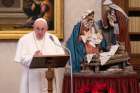  Pope Francis leads the Angelus prayer from the library of the Apostolic Palace at the Vatican Jan. 10, 2021. Always celebrate the date of one&#039;s baptism, which reflects God&#039;s never-ending love, the pope said.
