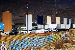  Border wall prototypes are seen near San Diego March 12. Image taken from Las Torres, Mexico.